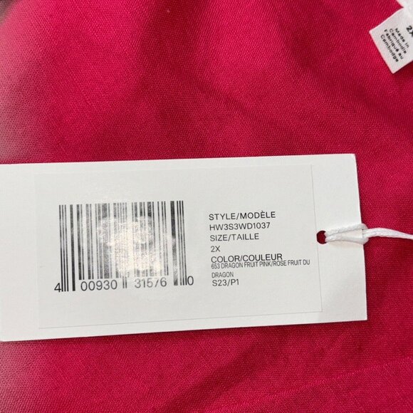 NWT Hudson North Fushsia Pink Red Linen Blend Wrap Belted Summer Dress Sz 2XL - Picture 3 of 15